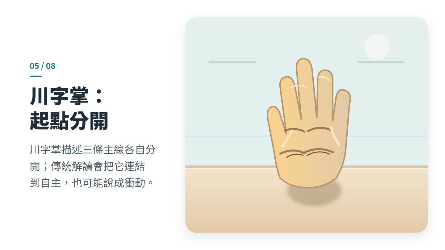 川字掌：起點分開
